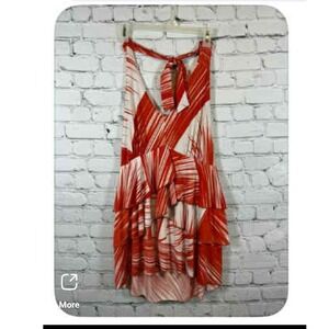 Ashley Stewart Orange White Halter‎ Dress Plus Size Tiered Ruffle Sleeveless